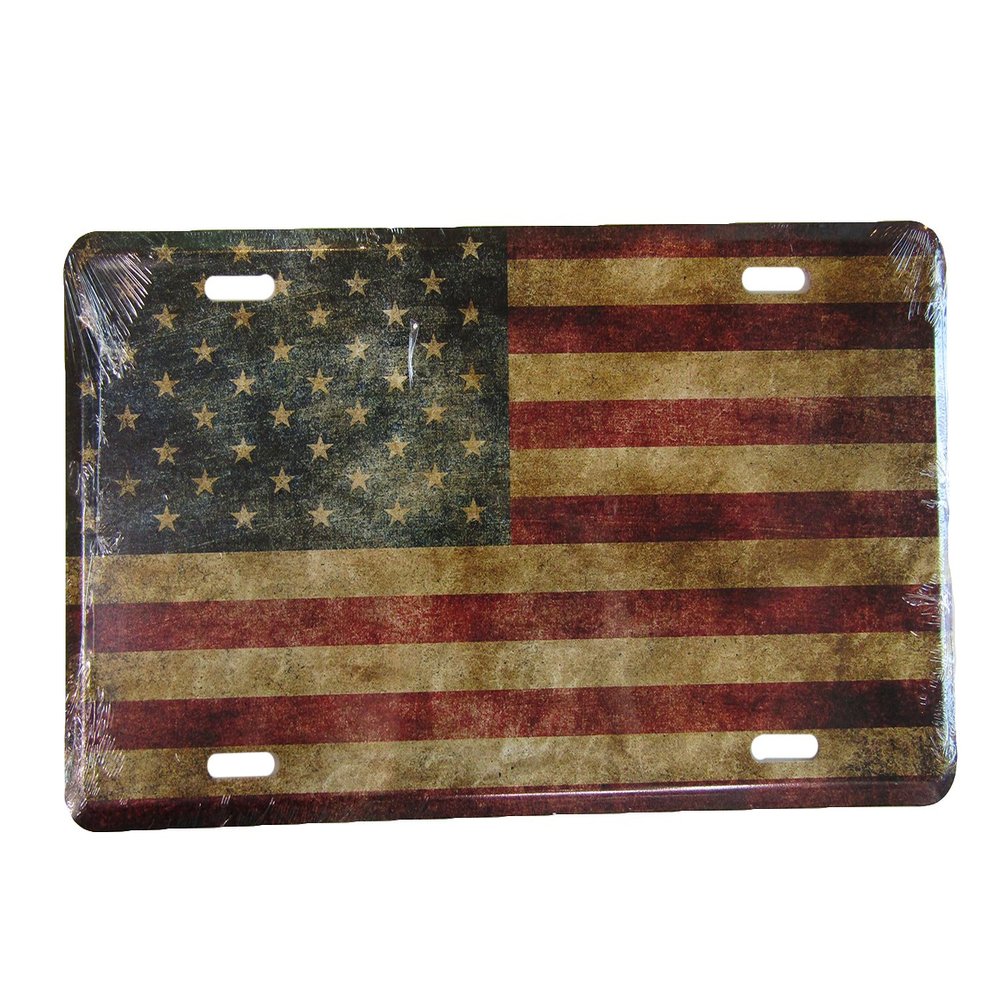 USA American Vintage Tea Stained Historical Flag Aged Aluminum License Plate Tag