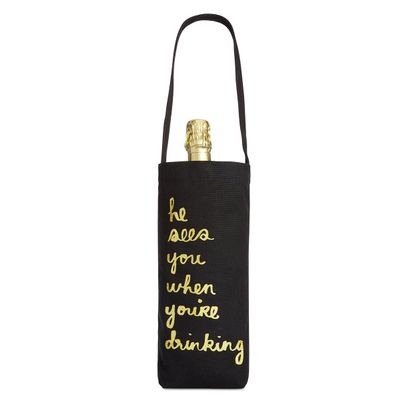 TwelveNYC Holiday Inspired Fabric Wine Bag Black/Gold