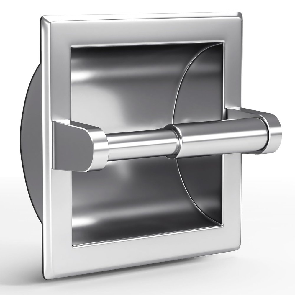 Smack Polished Chrome Recessed Toilet Paper Holder, Bathroom Wall Mount Recessed Toilet Tissue Roll Paper Holder Include Rear Mounting Bracket