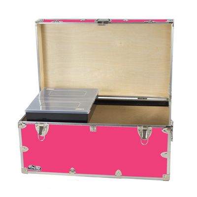 C&N Footlockers - Large Undergrad Storage Trunk w/Tray - Made in the USA - Only STEEL Footlocker on Amazon - Durable Chest with Lid Stay - 32 x 18 x 16.5 Inches (Hot Pink)