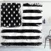 Ambesonne United States Shower Curtain, Grunge Aged Black and White American Flag Independence Fourth of July Design, Cloth Fabric Bathroom Decor Set with Hooks, 69" W x 75" L, Black White view 1