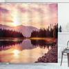 Ambesonne Landscape Shower Curtain, Grand Teton Mountain Range at Sunset Jackson Lake Calm National Park USA, Cloth Fabric Bathroom Decor Set with Hooks, 69" W x 70" L, Peach Pale Yellow view 1