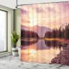 Ambesonne Landscape Shower Curtain, Grand Teton Mountain Range at Sunset Jackson Lake Calm National Park USA, Cloth Fabric Bathroom Decor Set with Hooks, 69" W x 70" L, Peach Pale Yellow view 4