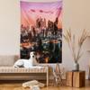 Ambesonne United States Tapestry, Vibrant Sunset Twilight Scenery Los Angeles Famous Downtown Palm Trees, Wall Hanging for Bedroom Living Room Dorm Decor, 60" X 80", Dried Rose view 2
