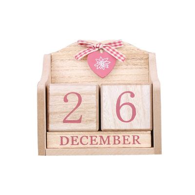 LANGUGU Novelty DIY Wooden Blocks Daily Perpetual Desk Calendar Photography Props Christmas Crafts Home Office Decoration (Pink)