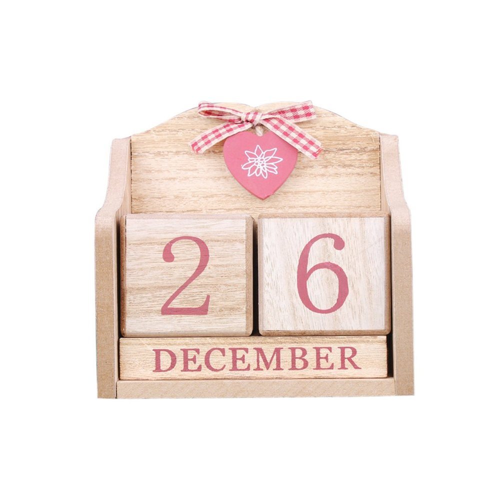 LANGUGU Novelty DIY Wooden Blocks Daily Perpetual Desk Calendar Photography Props Christmas Crafts Home Office Decoration (Pink)