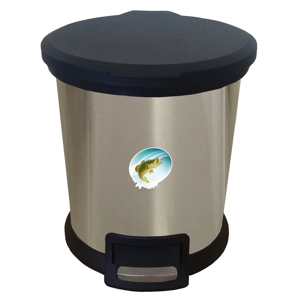 The Furniture Cove New 1.3 Gallon Round Stainless Steel Step Trash Can Waste Basket Featuring Your Choice of a Novelty Themed Logo! (Bass Splash)