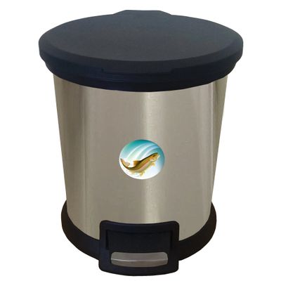 New 1.3 Gallon Round Stainless Steel Step Trash Can Waste Basket Featuring Your Choice of a Novelty Themed Logo! (Trout)