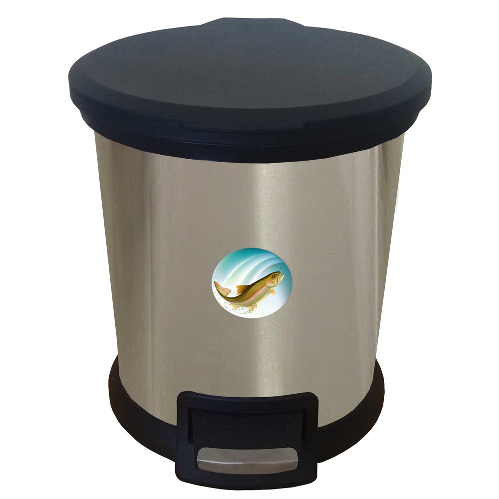 New 1.3 Gallon Round Stainless Steel Step Trash Can Waste Basket Featuring Your Choice of a Novelty Themed Logo! (Trout)
