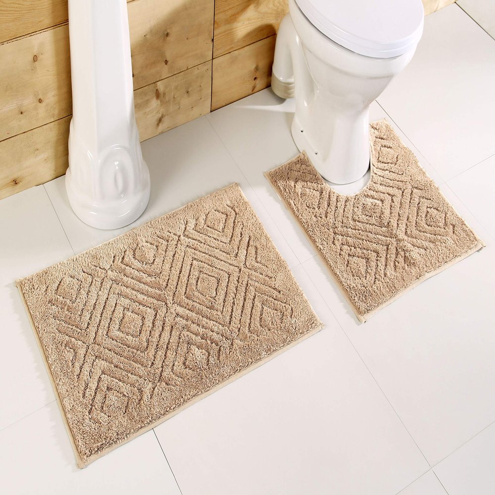 Better Trends Trier Collection Bath Mat Set - 100% Cotton, Tufted, Absorbent, 2-Piece, Lt Beige