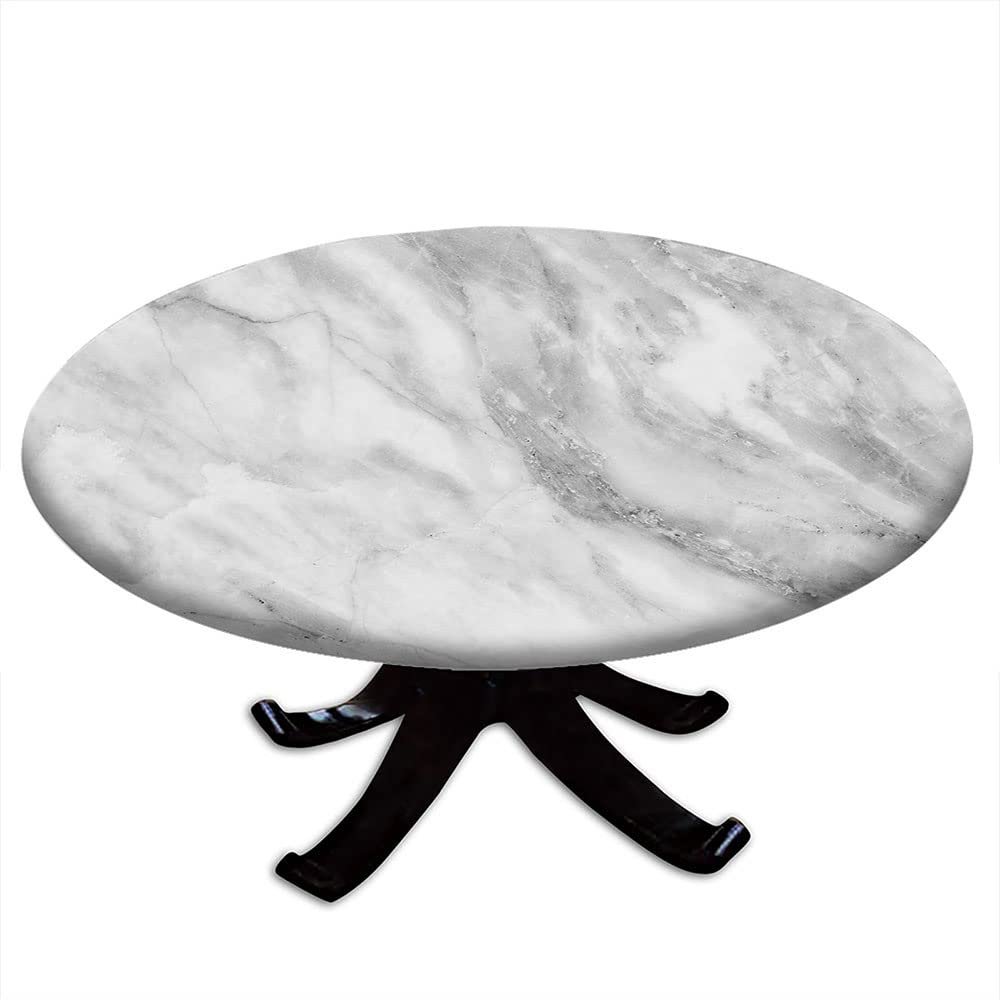VBTGVE Round Fitted Marble Tablecloth, Marble Motif Art, Elastic Edge, Waterproof and wipeable Table Cover, Suitable for Dining Tables, self-Service Parties and Camping, Fit for 36" Table, Grey Dust
