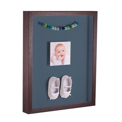 ArtToFrames 14 x 18 Inch Shadow Box Picture Frame, with a Verlinga Brown 1'' Shadowbox Frame and Dutch Blue Mat