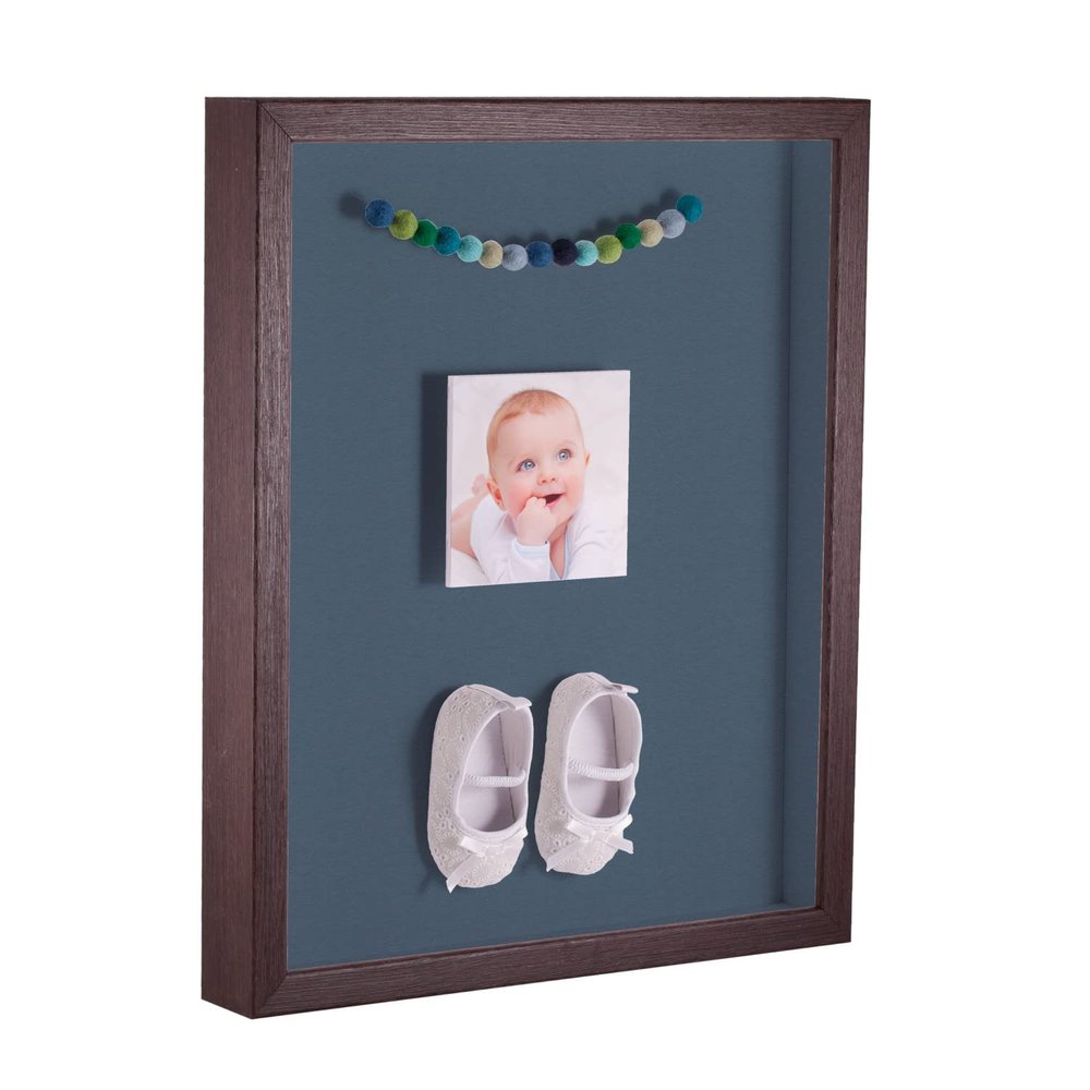 ArtToFrames 14 x 18 Inch Shadow Box Picture Frame, with a Verlinga Brown 1'' Shadowbox Frame and Dutch Blue Mat
