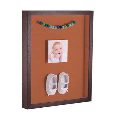 ArtToFrames 14 x 18 Inch Shadow Box Picture Frame, with a Verlinga Brown 1'' Shadowbox Frame and Red Orange Mat