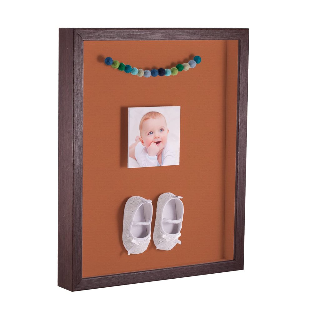 ArtToFrames 14 x 18 Inch Shadow Box Picture Frame, with a Verlinga Brown 1'' Shadowbox Frame and Red Orange Mat