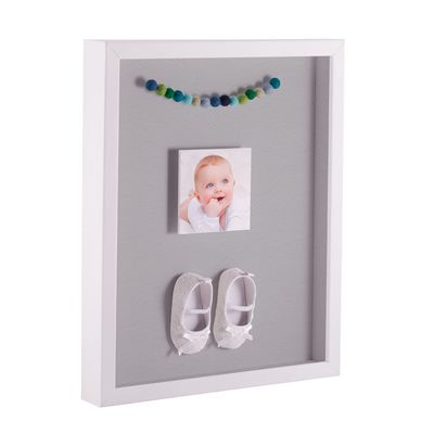 ArtToFrames 12 x 12 Inch Shadow Box Picture Frame, with a Satin White 1'' Shadowbox Frame and TV Grey Mat
