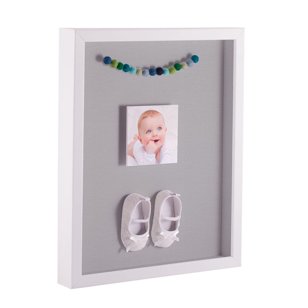 ArtToFrames 12 x 12 Inch Shadow Box Picture Frame, with a Satin White 1'' Shadowbox Frame and TV Grey Mat