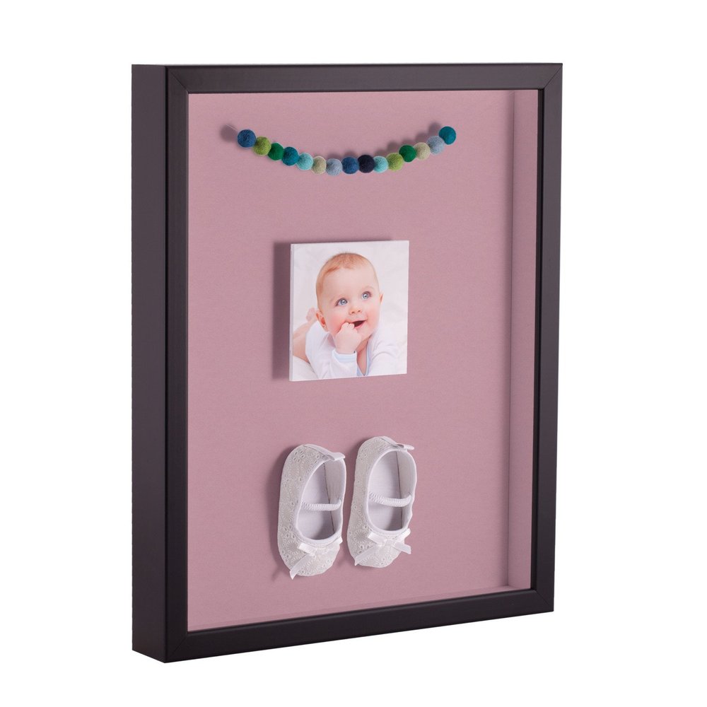 ArtToFrames 11 x 14 Inch Shadow Box Picture Frame, with a Satin Black 1'' Shadowbox Frame and Seashell Mat