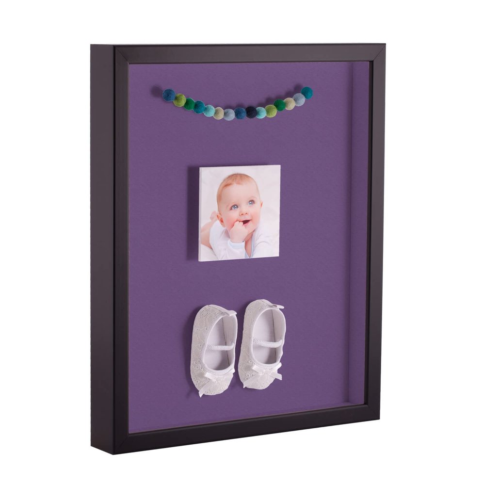 ArtToFrames 12 x 12 Inch Shadow Box Picture Frame, with a Satin Black 1'' Shadowbox Frame and Grape Mat