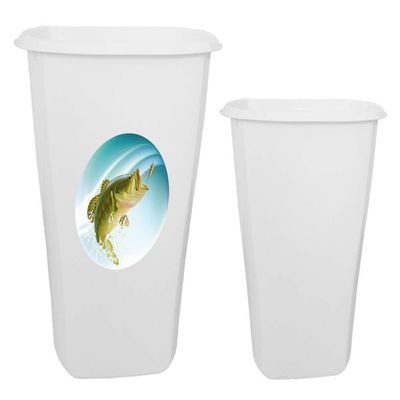 The Furniture Cove 2-pc set! 5.5 Gallon White Plastic Trash Can With Your Favorite Novelty Theme Decal and a 3 Gallon White Plastic Trash Can - FREE Trash Bags Included (Bass Fish)