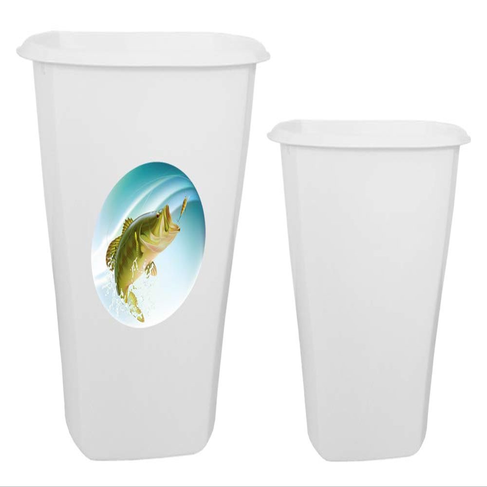The Furniture Cove 2-pc set! 5.5 Gallon White Plastic Trash Can With Your Favorite Novelty Theme Decal and a 3 Gallon White Plastic Trash Can - FREE Trash Bags Included (Bass Fish)