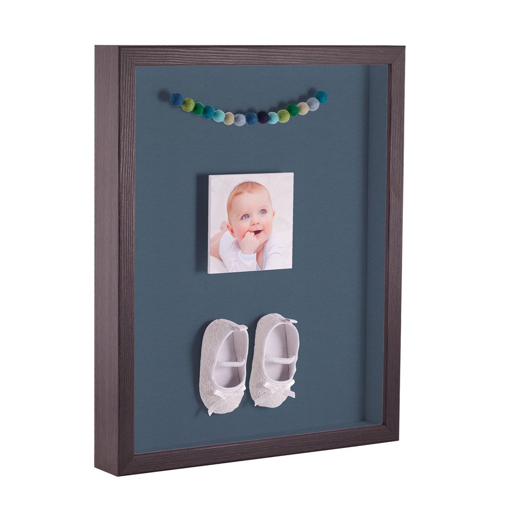 ArtToFrames 14 x 18 Inch Shadow Box Picture Frame, with a Melinga Oak Gray 1'' Shadowbox Frame and Dutch Blue Mat