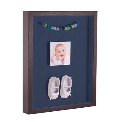 ArtToFrames 14 x 18 Inch Shadow Box Picture Frame, with a Melinga Oak Gray 1'' Shadowbox Frame and Midnight Blue Mat