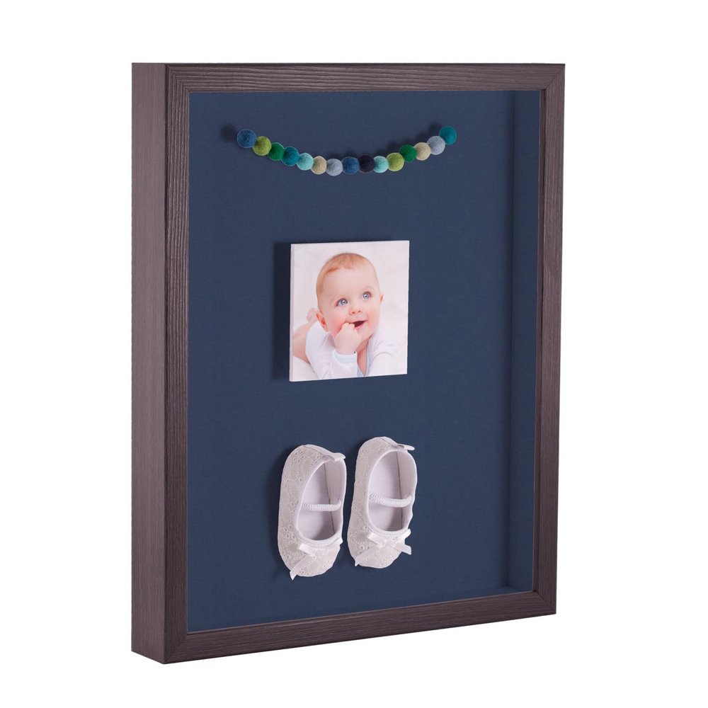 ArtToFrames 14 x 18 Inch Shadow Box Picture Frame, with a Melinga Oak Gray 1'' Shadowbox Frame and Midnight Blue Mat
