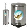 New Set - 3.1 Gallon Oval Stainless Steel Step Trash Can Waste Basket and a Stainless Steel Finish Toilet Brush Featuring Your Choice of a Novelty Themed logo! (Trout) view 1