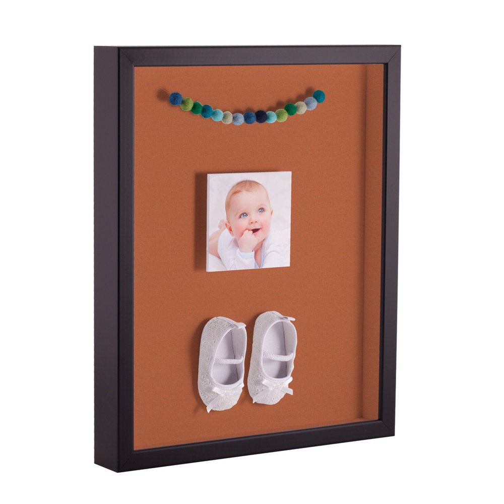 ArtToFrames 12 x 12 Inch Shadow Box Picture Frame, with a Satin Black 1'' Shadowbox Frame and Red Orange Mat
