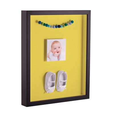 ArtToFrames 11 x 14 Inch Shadow Box Picture Frame, with a Satin Black 1'' Shadowbox Frame and Canary Mat