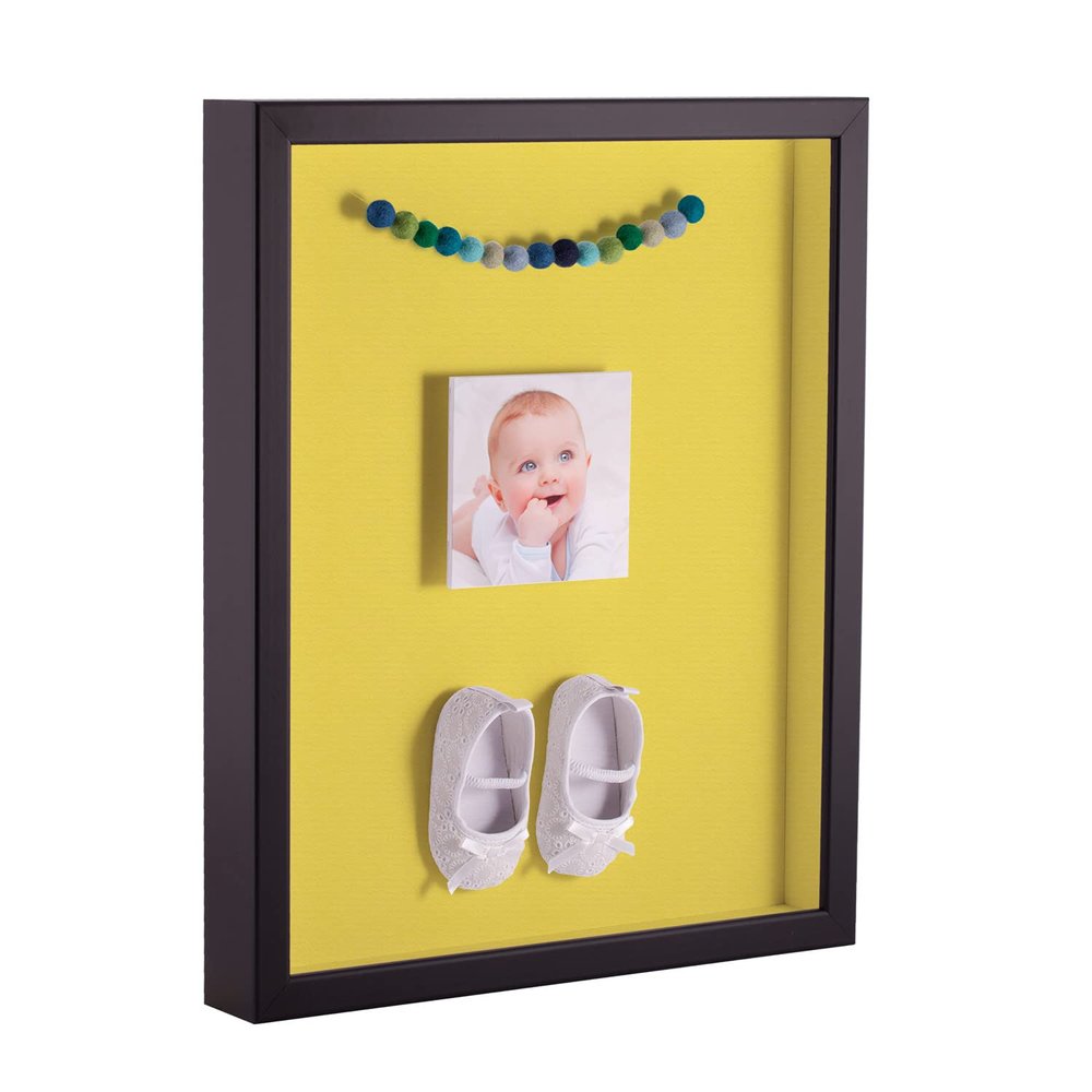 ArtToFrames 11 x 14 Inch Shadow Box Picture Frame, with a Satin Black 1'' Shadowbox Frame and Canary Mat