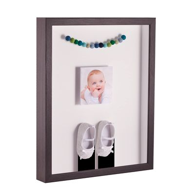 ArtToFrames 18 x 36 Inch Shadow Box Picture Frame, with a Melinga Oak Gray 1'' Shadowbox Frame and Porcelain Mat