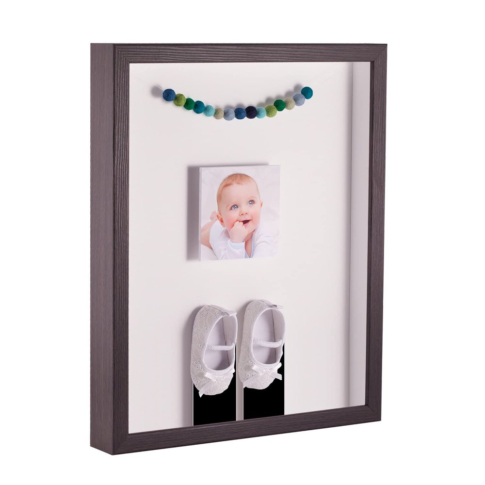 ArtToFrames 18 x 36 Inch Shadow Box Picture Frame, with a Melinga Oak Gray 1'' Shadowbox Frame and Porcelain Mat