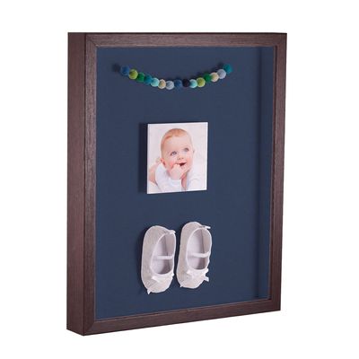 ArtToFrames 14 x 18 Inch Shadow Box Picture Frame, with a Verlinga Brown 1'' Shadowbox Frame and Midnight Blue Mat