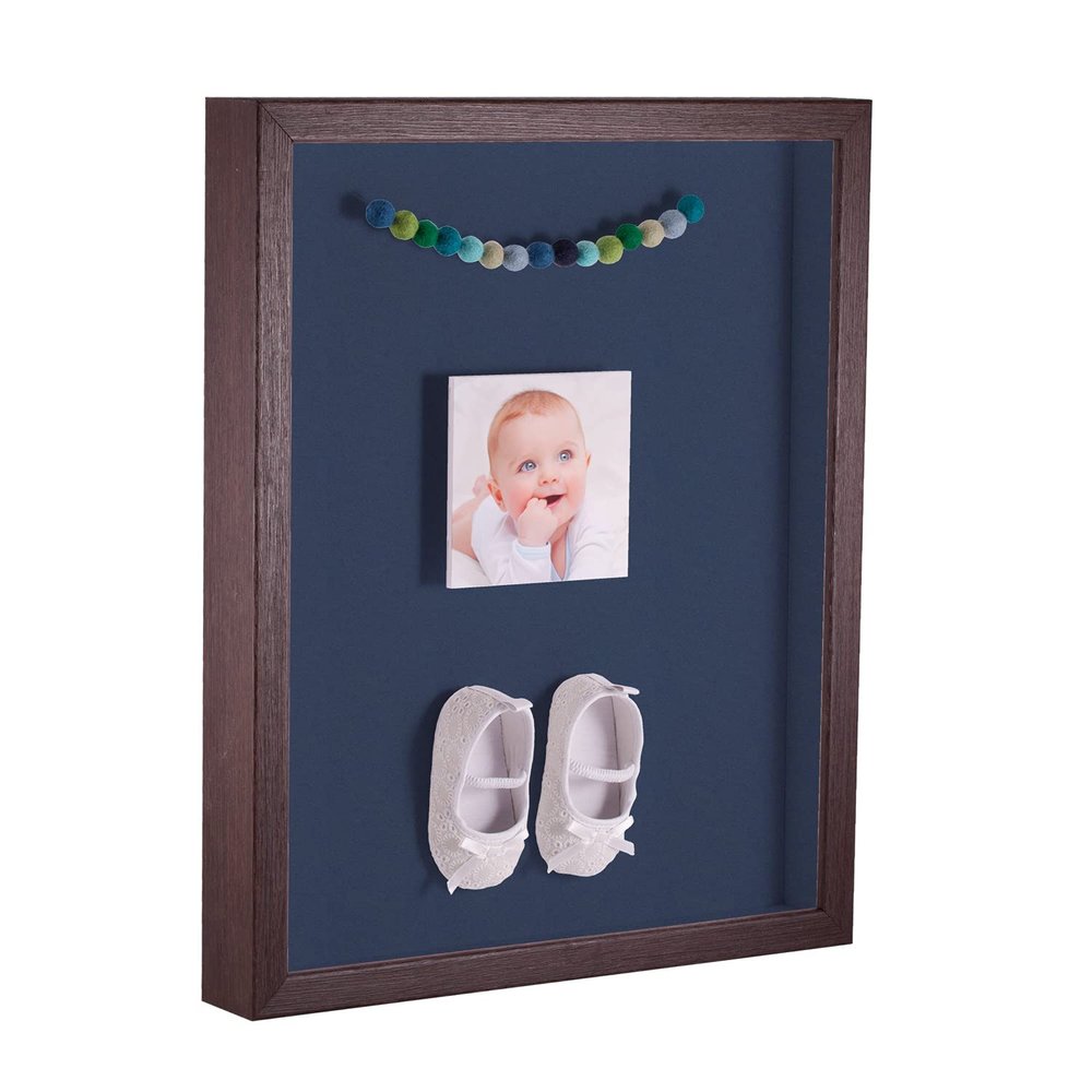 ArtToFrames 14 x 18 Inch Shadow Box Picture Frame, with a Verlinga Brown 1'' Shadowbox Frame and Midnight Blue Mat