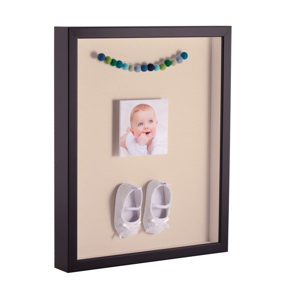 ArtToFrames 11 x 14 Inch Shadow Box Picture Frame, with a Satin Black 1'' Shadowbox Frame and French Creme Mat