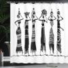 Ambesonne African Shower Curtain, Sketch of Local Women Jugs Silhouettes Patterned Dresses, Cloth Fabric Bathroom Decor Set with Hooks, 69" W x 70" L, Black and White view 3