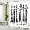 Ambesonne African Shower Curtain, Sketch of Local Women Jugs Silhouettes Patterned Dresses, Cloth Fabric Bathroom Decor Set with Hooks, 69" W x 70" L, Black and White view 4