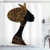 Ambesonne African Shower Curtain, Face Profile Silhouette Woman Headscarf Art Folk Elements, Cloth Fabric Bathroom Decor Set with Hooks, 69" W x 75" L, Brown Black White view 1
