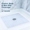 SlipX Solutions Square Natural Rubber Shower Stall Mat, 21 x 21, Non Slip Safety, Built-in Product Protection, 140 Power Grip Suction Cups, Center Drain Hole, White view 2