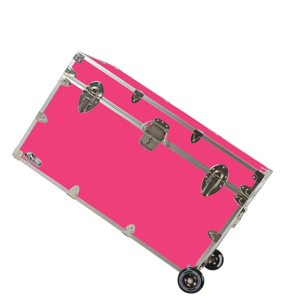 C&N Footlockers - XL Graduate Storage Trunk w/Wheels - Made in the USA - STEEL Footlocker for College Dorm Room & Summer Camp - 32 x 18 x 18.5 Inches (Hot Pink)