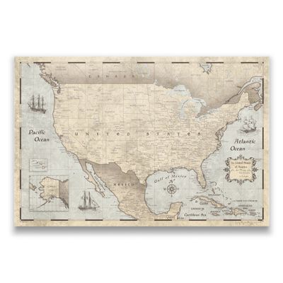 Conquest Maps United States Map Poster Cities, States, & Countries - Travel map Poster & Stylish Educational USA map. Matte Poster Paper, Rustic Vintage Graphics. (36 x 24 Inches)
