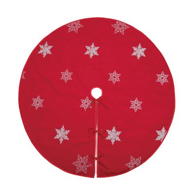 Xia Home Fashions XD17141 Glisten Snowflake Embroidered Christmas Tree Skirt, 56-Inch Round, Red