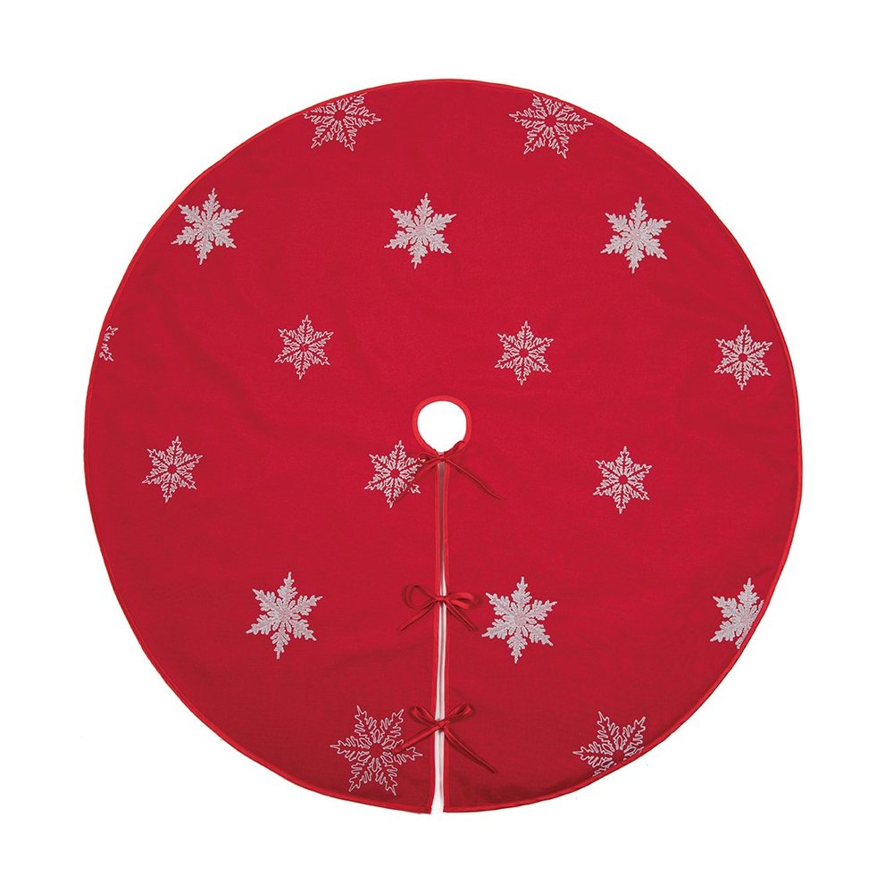 Xia Home Fashions XD17141 Glisten Snowflake Embroidered Christmas Tree Skirt, 56-Inch Round, Red