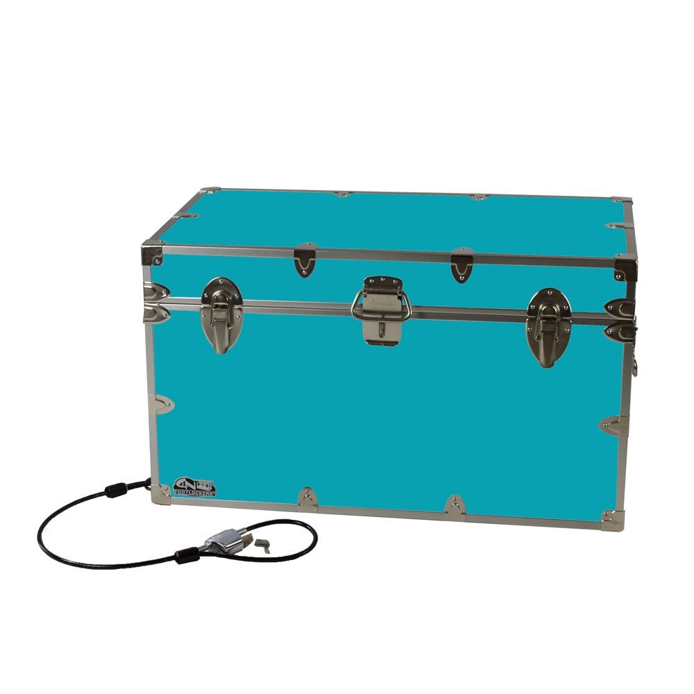 C&N Footlockers - XL Graduate Storage Trunk w/Cable Lock - Made in the USA - STEEL Footlocker for College Dorm Room & Summer Camp - 32 x 18 x 18.5 Inches (Teal)