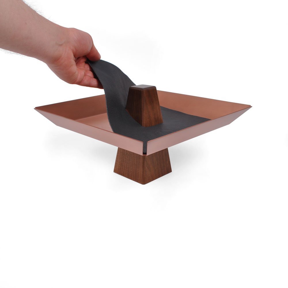 Ansel | Walnut & Copper - Pedestal Tray, Centerpiece, Pedestal Bowl (Tray with Insert)