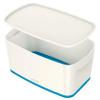 Leitz A5 MyBox Small with Lid, Storage Box for Home and Office, 5 L, High Gloss, Plastic, White/Blue Metallic;MyBox view 1