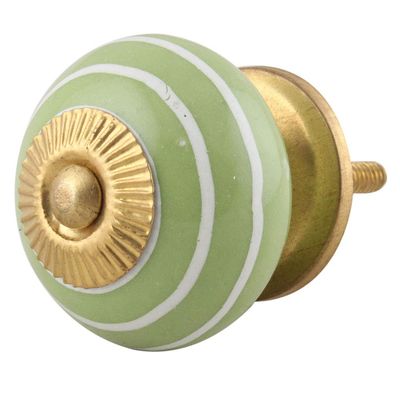 Indian Shelf 8 Pack Stripe Ceramic Classic Dresser Handles Drawer Knobs Cabinet Pulls Vintage Hardware Design (Green)