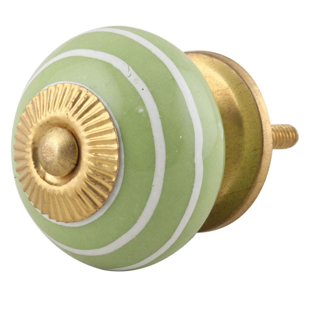 Indian Shelf 8 Pack Stripe Ceramic Classic Dresser Handles Drawer Knobs Cabinet Pulls Vintage Hardware Design (Green)